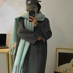Mohair solid color scarf thickened-lake blue green