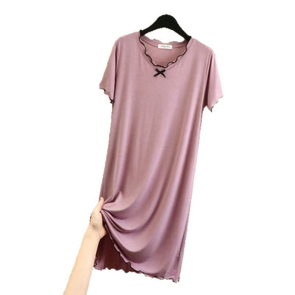 Modal Dress Women's Summer Thin Short-Sleeved A-Line Skirt Mid-Length Home Casual Skirt Ear-Hemmed Loose Nightgown