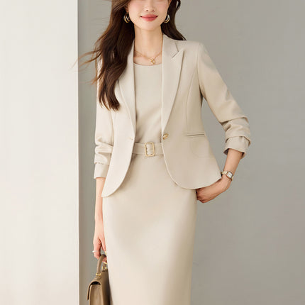 New Blue Suit Jacket Women's Suit dress Dress Two-piece Autumn and Winter Elegant Small Chanel Style Business Wear