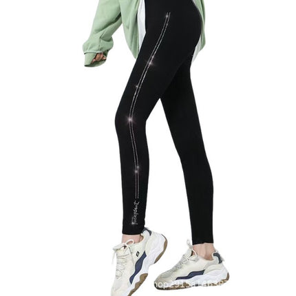 Side Diamond-Embellished Seamless Fleece-Lined Leggings for Women, Warm and Plush, Plus-Size Cropped Pants