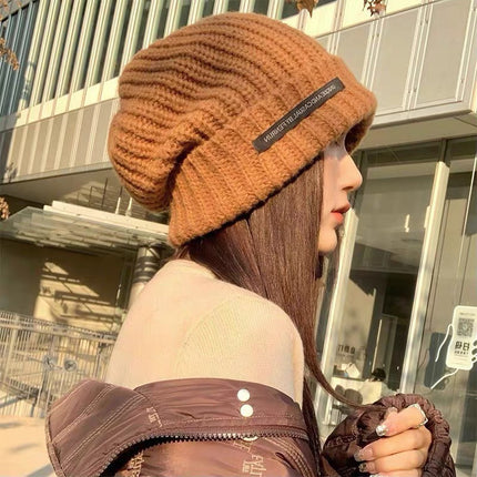 Hat Autumn and Winter Fashion Korean Knitted Hat Piled Big Head Big Brim Wool Hat All-match Face Show Small Warm Cold Hat