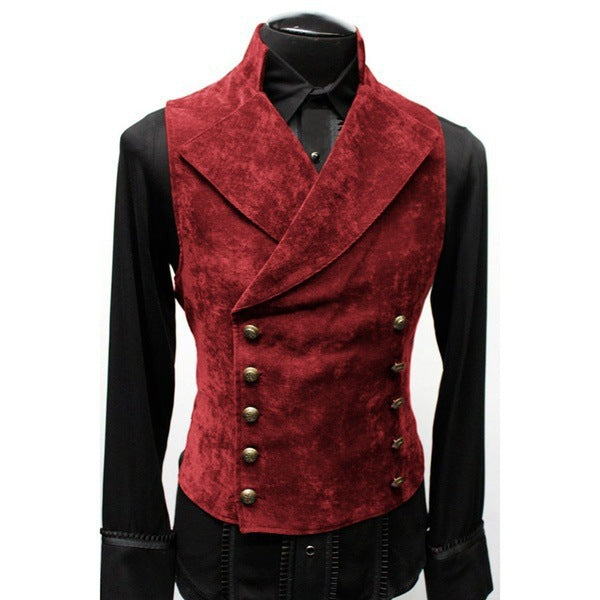 2024 Foreign Trade Autumn and Winter Men's Cross-border Wish Trendy Korean Suit Stand Collar Suede Double-breasted Jacket Vest