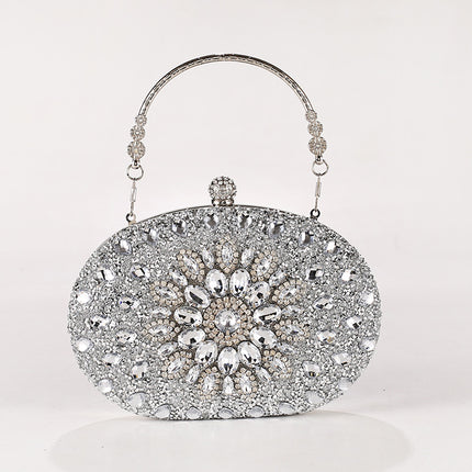 Cross-border Fashion Diamond-encrusted Sunflower Bag Dinner Portable Oval Bag Shiny Rhinestone Gift Bag