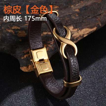 [Explosions] Cross-border punk 8-character lucky leather rope men's charm leather snap buckle leather bracelet trendy jewelry