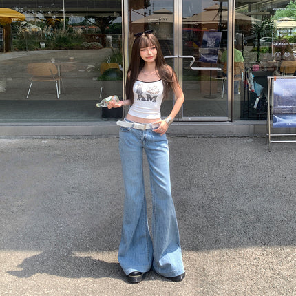 Stretch Retro Hot Girl Low-Waist Bootcut Jeans for Women in Autumn and Winter New Slimming Look Slimming Look Floor-Length Flared Pants for Women