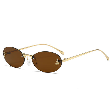 Red Rimless Sunglasses with Letter F Cutout, European and American Fashion Trend High-Value Women's Sunglasses