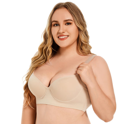 Cross-Border Large Size Glossy Seamless Intimates Women's Push-Up Breast-Retracting Anti-Sagging Eight-Breasted Adjustable Bra Bra