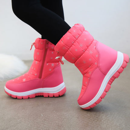 2026 Winter New Children's Snow Boots Snowflake High-Top Cute Fashionable Cotton Shoes Casual Soft Sole Warm