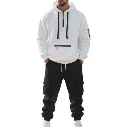Cross-Border Foreign Trade Winter Large Size American Heavyweight Plus Velvet Loose Men's Casual Sports Multi-Pocket Workwear Suit for Men