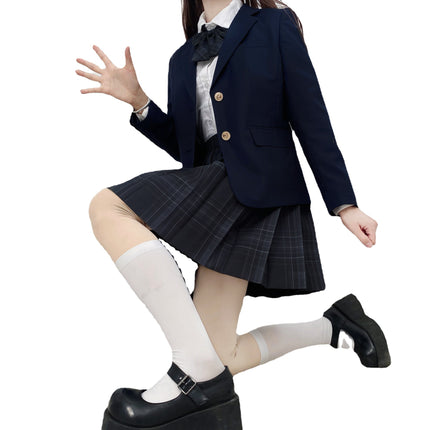 Cerulean Blue Traditional Japanese Jk Uniform Two-Button Suit Set, Academy Style Skirt, Shirt, and Suit Three-Piece Set