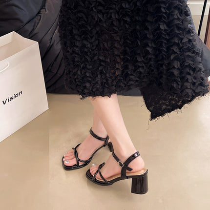 Silver High Heels 2025 New Summer Style French Style with Skirt, Not Tiring for Feet, Medium Heel One-Strap Sandals