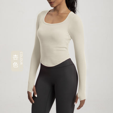Autumn and Winter New Yoga Clothing Women's One-piece Cup with Chest Pad Naked Sense Slim-fit Slimming T-shirt Sports Fitness Long-sleeved Top