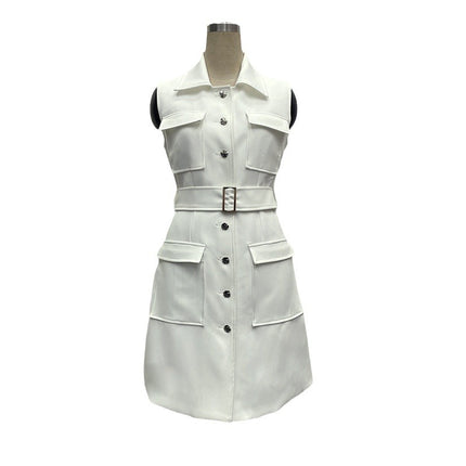 The Story of Rose Guan Zhizhi Blue Yingying Same Style White dress Multi-pocket Belt Waist Sleeveless Skirt Summer