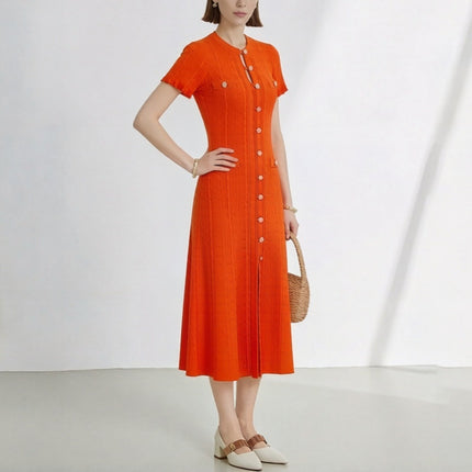 Cross-Border S Brand French Style New High-End Chanel-Inspired Hollow Lace Sleeve Slim-Fit Split Knit Dress