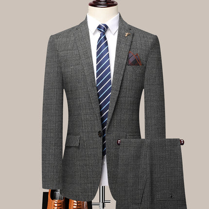 Wholesale Suit suit Men's Three-Piece Slim Korean Wedding Dress Business Casual Handsome Plaid Suit Men