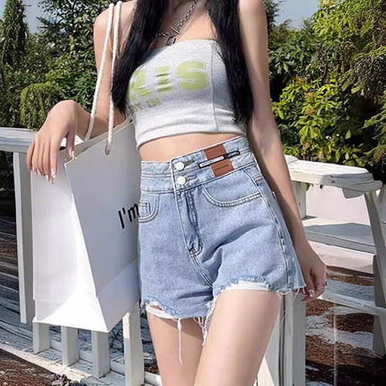 Pants A- line Pants Jeans Women's 2024 Summer New Hot Girl Design Sense Drawstring Hot Pants Super Shorts