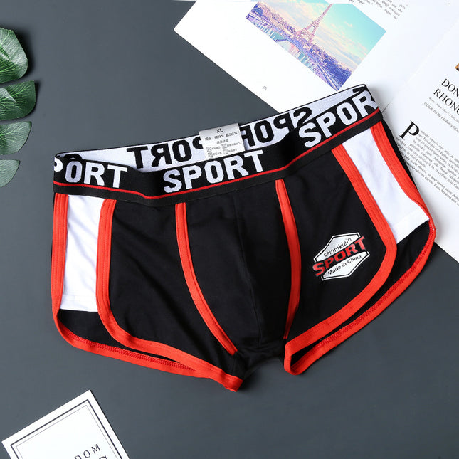 Pure Cotton Men's Underwear Sports Style Large Size Personalized Mid-Waist Pants Breathable Loose Pure Color New Style Cotton Boxer Shorts