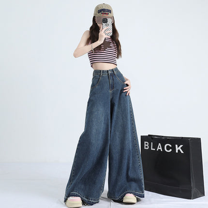Spring New Fashion Wide Leg Pants Jeans Design Sense Loose Mop Pants Slim Relaxed Pants Women