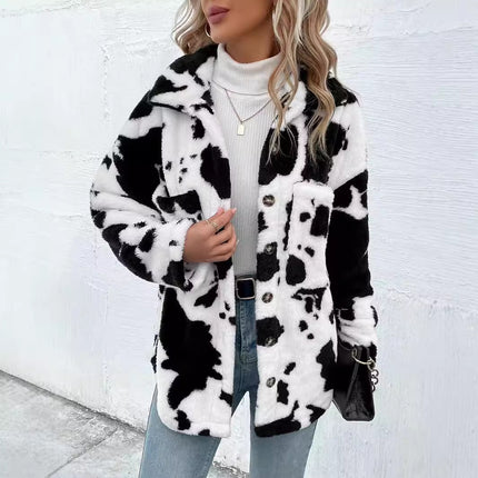 Cross-border Europe and the United States hot double-sided plush cow pattern pocket jacket jacket ~ AliExpress independent station hot