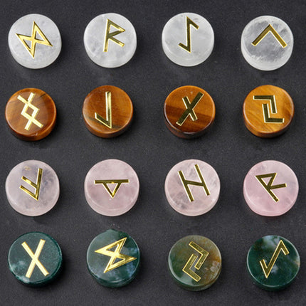 Natural Crystal Agate Rune Letters 25 Pieces Per Pack Disc Set Scandinavian Germanic Stone Jewelry