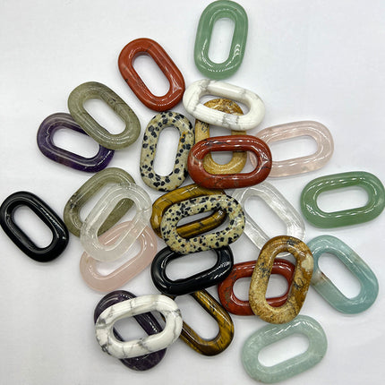 Natural Crystal Amethyst Rose Quartz O-Ring Pendant Tiger Eye Aventurine Jade Large Hole Oval Circle DIY Pendant Accessories