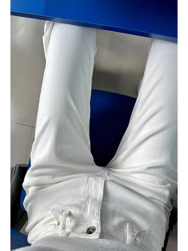 170 Long Tall White Narrow Straight Jeans Women's Spring and Autumn High Waist Slimming Stretch Pipe Pants