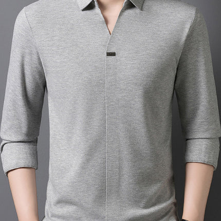 Scissor Collar Polo Shirt Autum New Men's Business Casual Men's High-End Pure Color Long-Sleeved T-Shirt Tops for Men