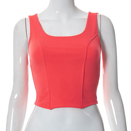 M22Tp016 Sanhu Lianjiang European and American Cross-Border Women's Clothing 2022 Spring New Sleeveless Slim Sports Wrap Top