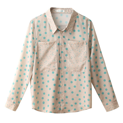 Real Shot Early Autumn New Green Dot Chiffon Shirt Women's Light Mature Design Sense Niche French Shirt Chic Top