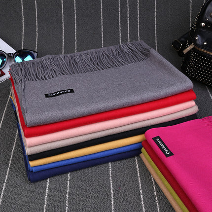High-End Warm Imitation Cashmere Scarf for Women in Autumn and Winter Pure Color Elegant Versatile Tassel Shawl Fashionable Outer Dual-Purpose Scarf