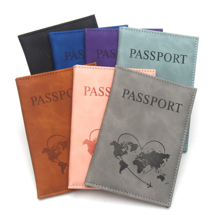 World Map Heart-Shaped Airplane Passport Holder, Lightweight Leather Passport Book, Portable, Unisex Passport Book