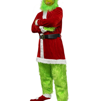 Santa Claus Grinch Green Furry Monster Grinch Party Performance Costume Cross-Border Christmas Costume Cosplay Set
