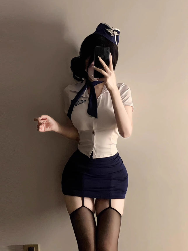 2025 Sexy Lingerie Stewardess Uniform Suit Large Size Bed-Free Ol Secretary Outfit Small Breast Cos Pilot Outfit Female