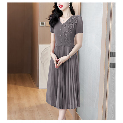 Miyake Pleated 2026 Spring New Fashion Versatile Three-Dimensional Floral Pleated Dress Plus Size Slimming V-Neck Magic Dress
