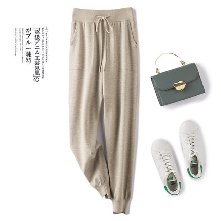 Fine wool-like knitted pencil pants women's high waist stretch drawstring radish harem smoke tube pencil pants loose casual
