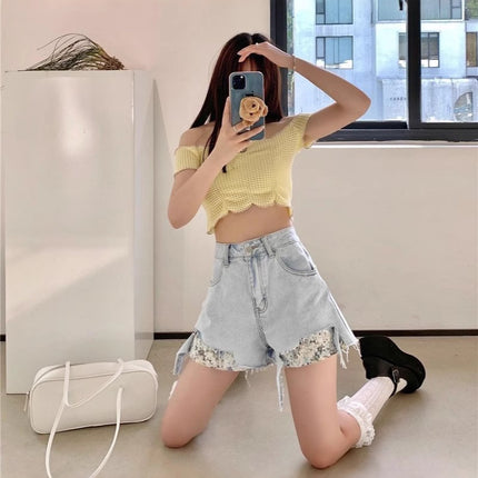 Blue Ripped Denim Shorts Women's Summer Hot Girl Trendy ins2025 New High Waist A- line Wide Leg Hot Pants