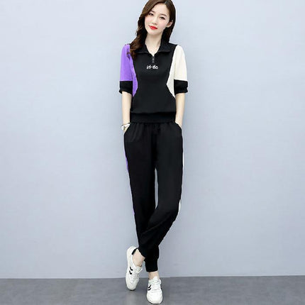 Fashion Set Women's 2023 Summer New Women's Clothing Age-reducing Western Style Sports Casual Two-piece Set Foot Set Pants