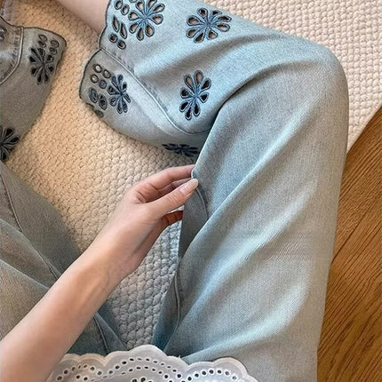 Pear-Shaped Figure Wide-Leg Jeans for Women, Summer Thin Plus-Size High-Waisted Loose Slimming Petite Cropped Pants