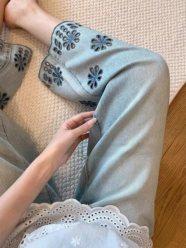 Pear-Shaped Figure Wide-Leg Jeans for Women, Summer Thin Plus-Size High-Waisted Loose Slimming Petite Cropped Pants