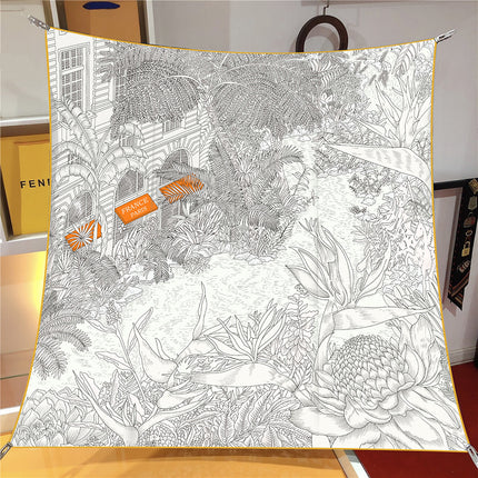 90cm French Retro All-match New Jungle Garden Twill Decorative Shawl Large Square Scarf Gift Scarf