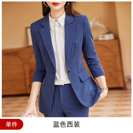 Autumn Viscose Commuter Loose Elegant Pants Suit Striped Small Suit Green Long Sleeve Elegant Commuter Women's Clothing