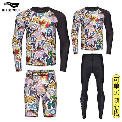Men's Swimsuit Long-Sleeved Split Sun Protection Swimsuit Men's Adult Anti-Embarrassment Youth Boxer Surfing Swimsuit