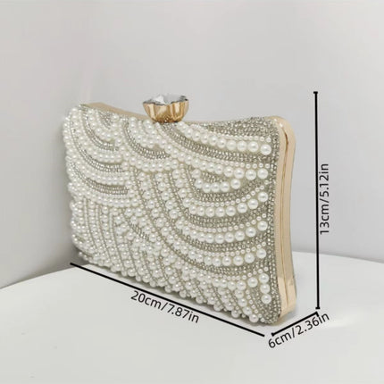 Cross-Border Exclusive Cross-Body Rhinestone Pearl Bag Wedding Ball Dinner Bag Women's Diamond Chain Box Clutch Bag