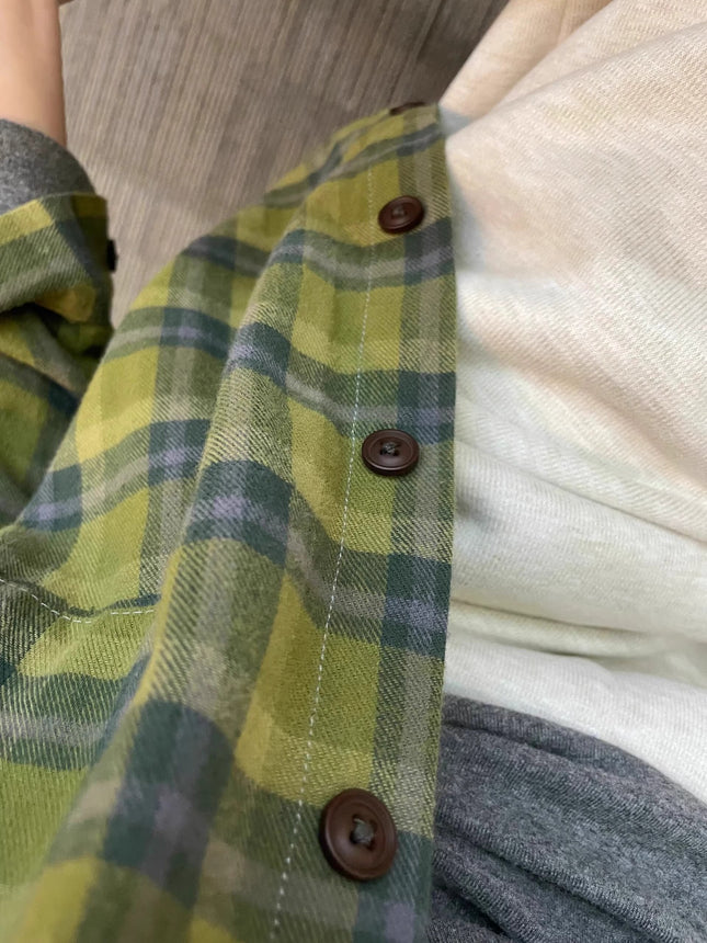 2025 Early Spring New Shirt Green Plaid Shirt Inner Design Niche Coat High-end Long-sleeved Top