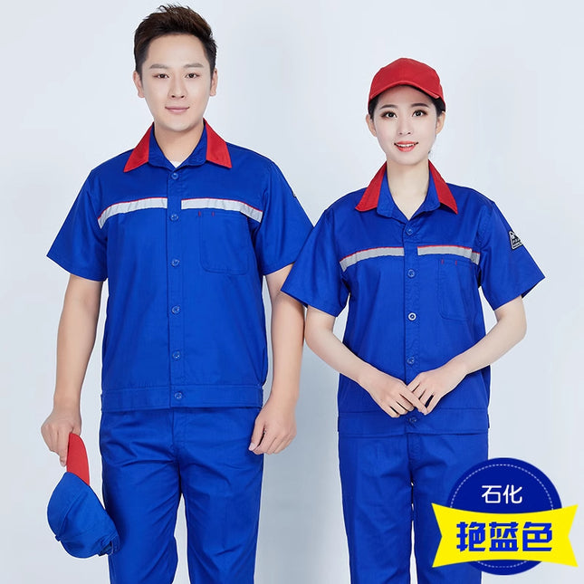 Gas Station Work Clothes, Summer Short-Sleeved Clothing, Petrochemical Gas Station Half-Sleeved Anti-Static Labor Protection Clothing Set, Customized