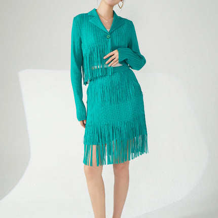 Miyake tassel fashion suit long sleeve coat short skirt women's spring wear a set of small two-piece fashion