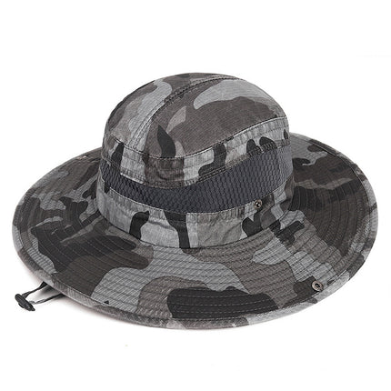Summer Outdoor Jungle Adventure Hat for Men and Women Sun Protection Washed Camouflage Fisherman Hat Mountaineering Fishing Large Brim Sun Hat