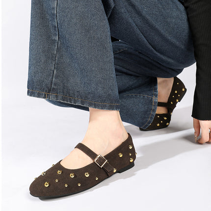 New Rivet Round-toe Ballet Flats Fashionable All-match Stylish Single-layer Shoes with Ballet Mary Jane Shoes