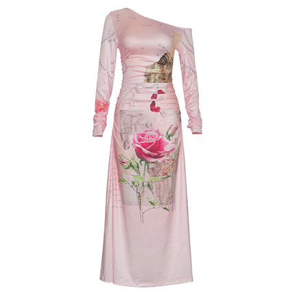 L130DS American Spice Girls 2024 Autumn New Crossover Long Sleeve Fashion Flower Printed Elegant Long dress