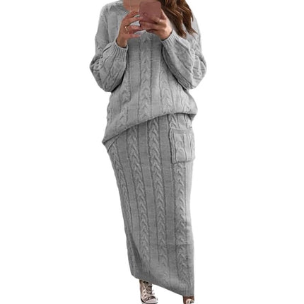 2026 Autumn/Winter New Women's Fashion Amazon European and American Style Cable Knit Sweater Women's Set Dress